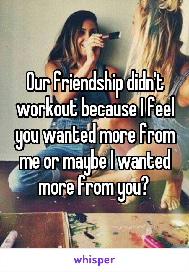 Our friendship didn't workout because I feel you wanted more from me or maybe I wanted more from you? 