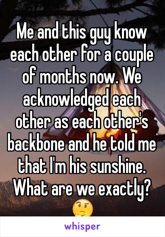 Me and this guy know each other for a couple of months now. We acknowledged each other as each other's backbone and he told me that I'm his sunshine. What are we exactly?🤔