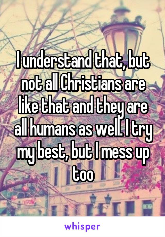 I understand that, but not all Christians are like that and they are all humans as well. I try my best, but I mess up too