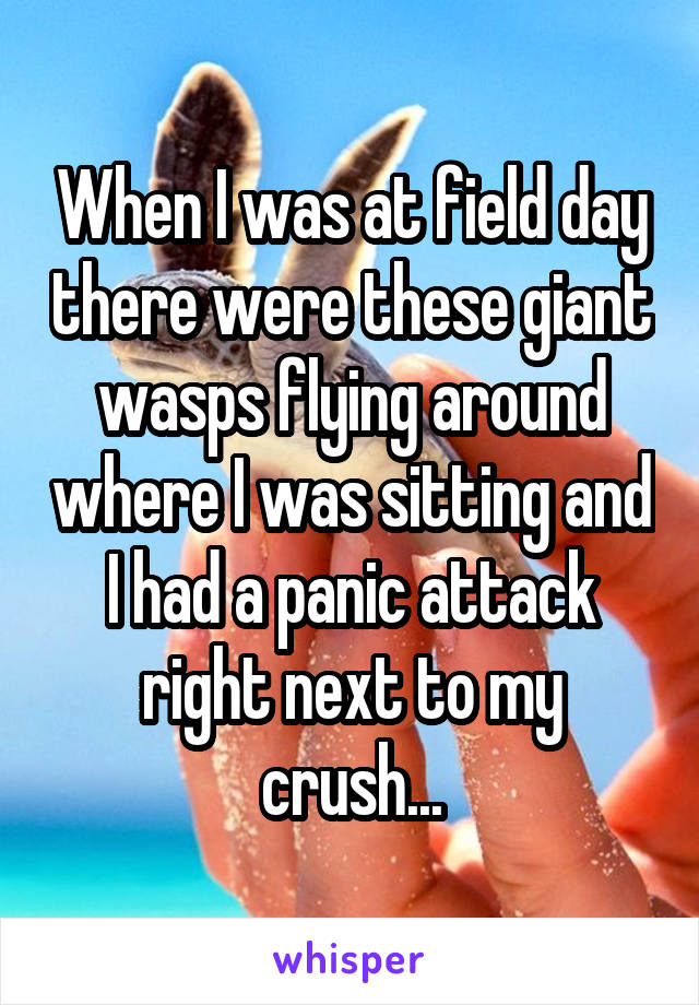 When I was at field day there were these giant wasps flying around where I was sitting and I had a panic attack right next to my crush...