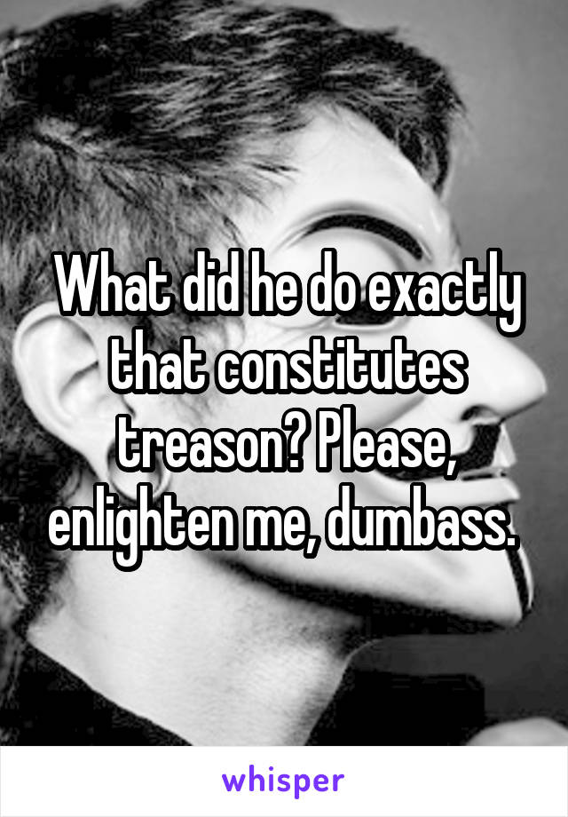 What did he do exactly that constitutes treason? Please, enlighten me, dumbass. 