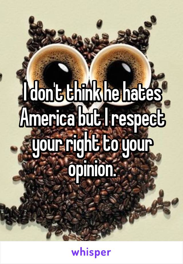 I don't think he hates America but I respect your right to your opinion.