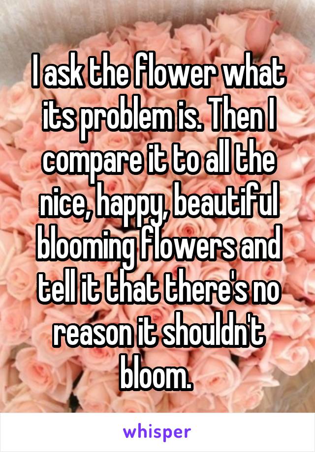 I ask the flower what its problem is. Then I compare it to all the nice, happy, beautiful blooming flowers and tell it that there's no reason it shouldn't bloom. 