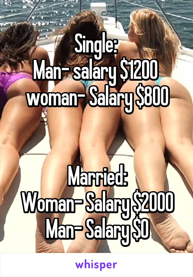 Single: 
Man- salary $1200  woman- Salary $800


Married:
Woman- Salary $2000
Man- Salary $0