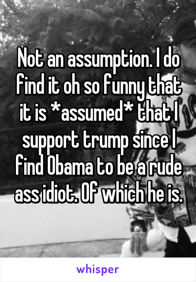 Not an assumption. I do find it oh so funny that it is *assumed* that I support trump since I find Obama to be a rude ass idiot. Of which he is. 