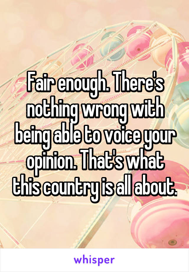 Fair enough. There's nothing wrong with being able to voice your opinion. That's what this country is all about.