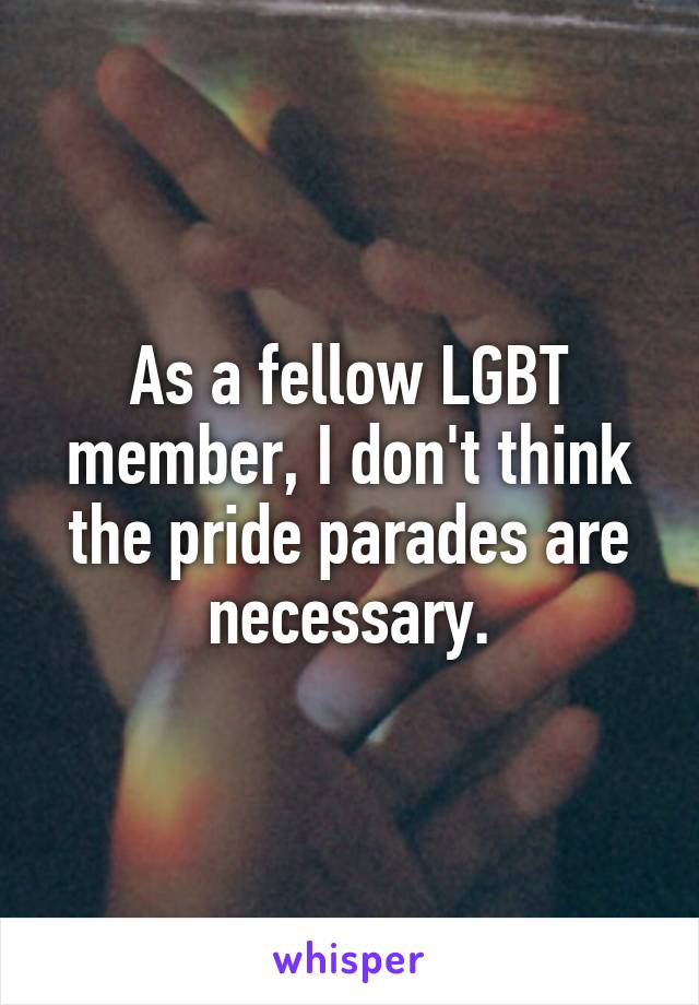 As a fellow LGBT member, I don't think the pride parades are necessary.