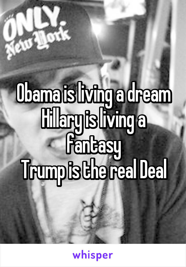 Obama is living a dream
Hillary is living a fantasy
Trump is the real Deal