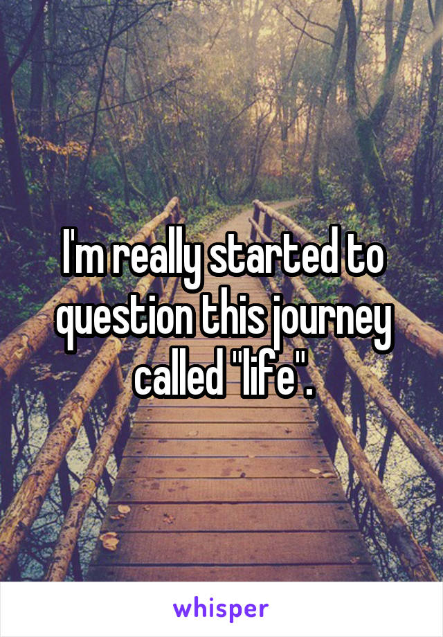 I'm really started to question this journey called "life".