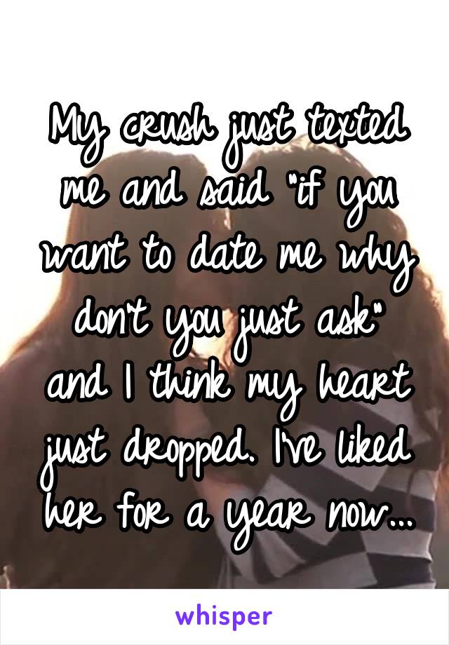 My crush just texted me and said "if you want to date me why don't you just ask" and I think my heart just dropped. I've liked her for a year now...