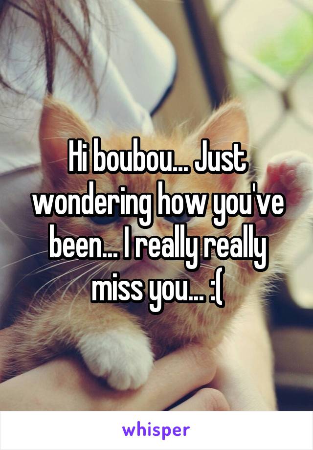 Hi boubou... Just wondering how you've been... I really really miss you... :(