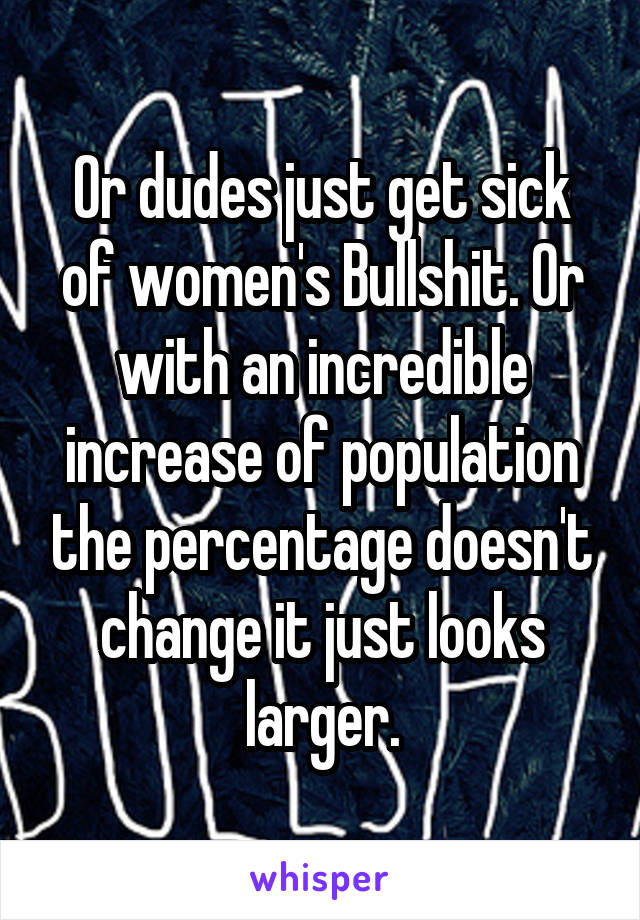 Or dudes just get sick of women's Bullshit. Or with an incredible increase of population the percentage doesn't change it just looks larger.