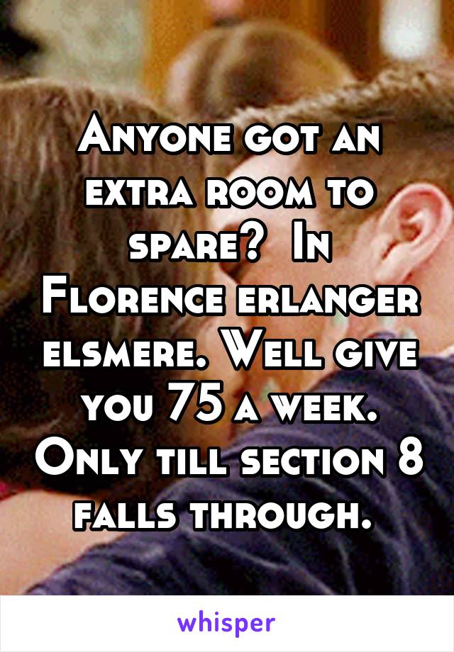 Anyone got an extra room to spare?  In Florence erlanger elsmere. Well give you 75 a week. Only till section 8 falls through. 