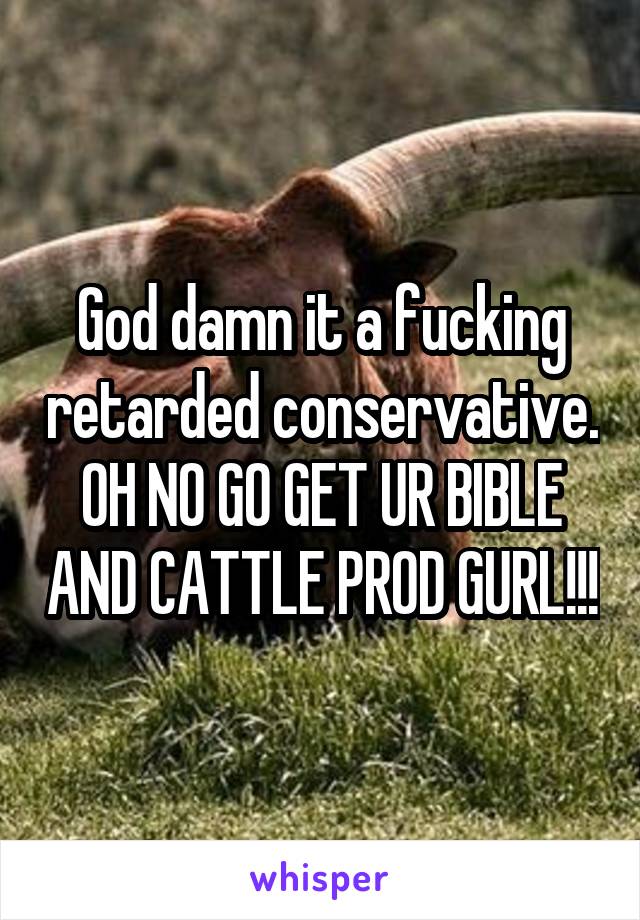 God damn it a fucking retarded conservative. OH NO GO GET UR BIBLE AND CATTLE PROD GURL!!!