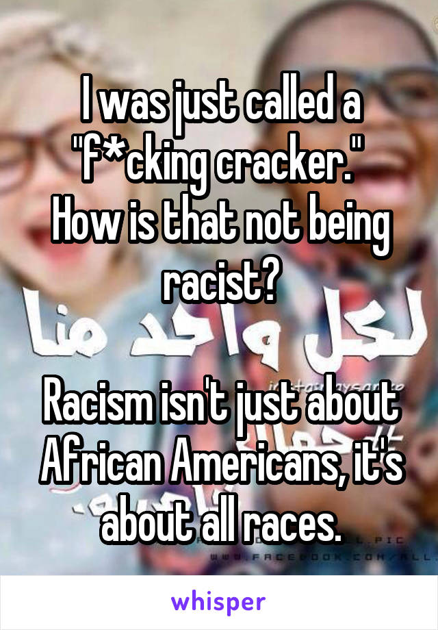 I was just called a "f*cking cracker." 
How is that not being racist?

Racism isn't just about African Americans, it's about all races.