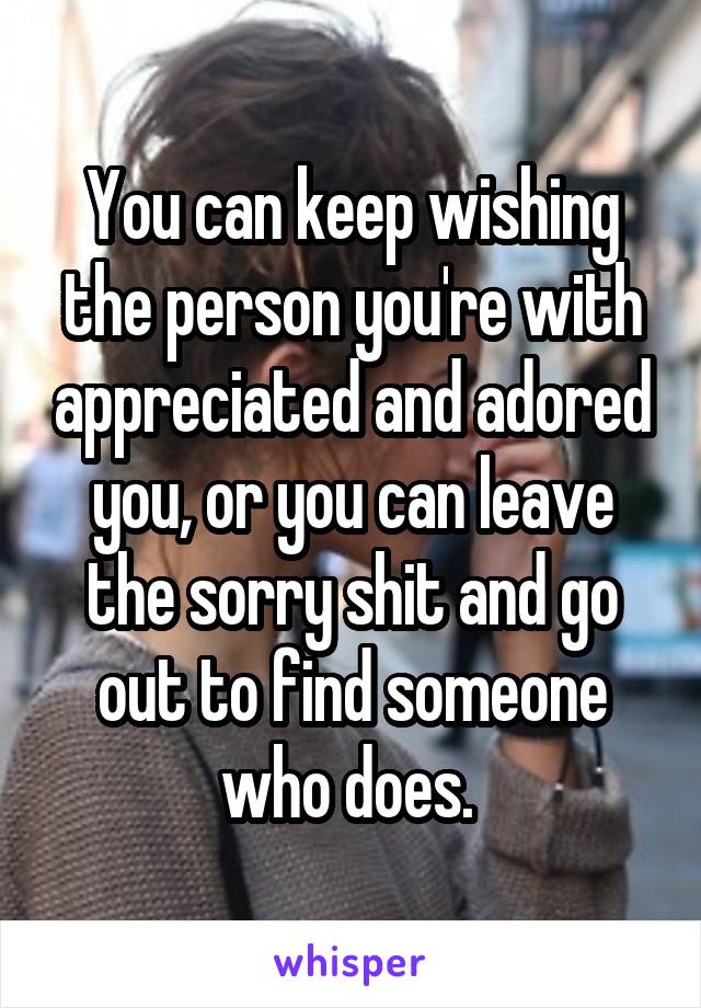 You can keep wishing the person you're with appreciated and adored you, or you can leave the sorry shit and go out to find someone who does. 