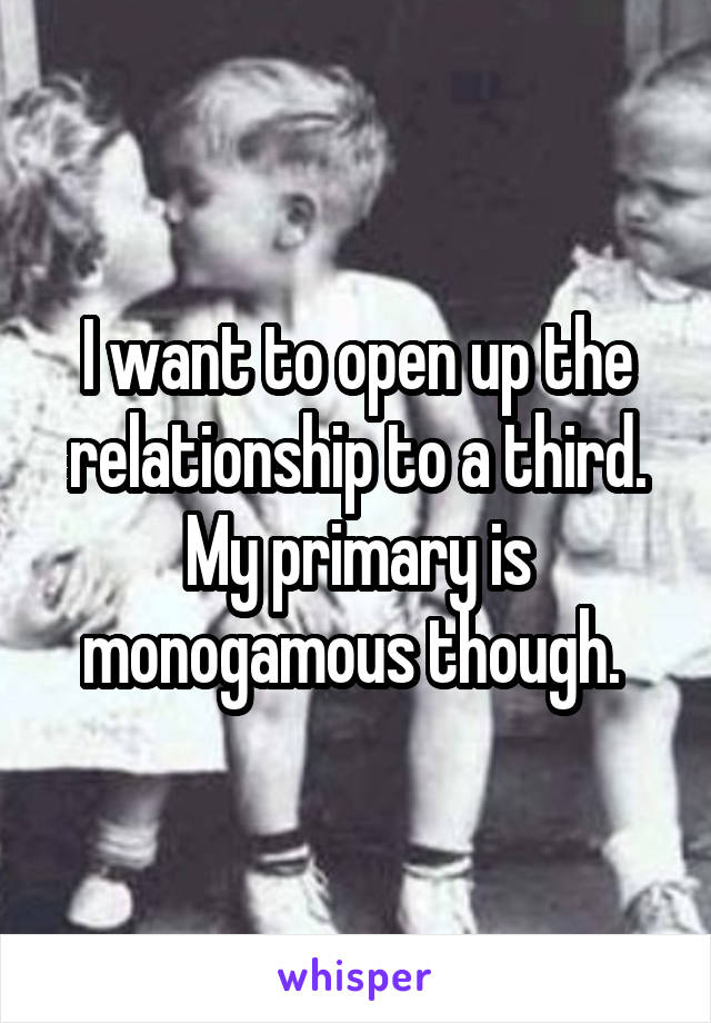 I want to open up the relationship to a third.
My primary is monogamous though. 