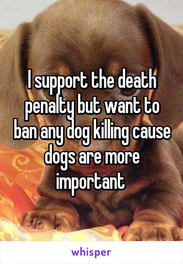 I support the death penalty but want to ban any dog killing cause dogs are more important 