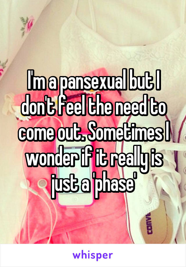 I'm a pansexual but I don't feel the need to come out. Sometimes I wonder if it really is just a 'phase'