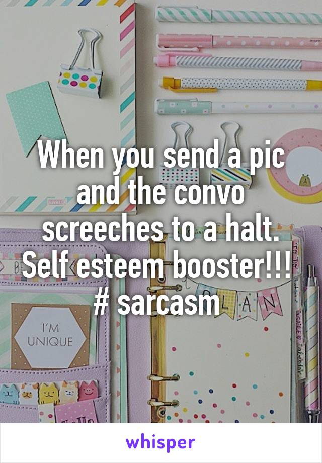 When you send a pic and the convo screeches to a halt. Self esteem booster!!! 
# sarcasm 