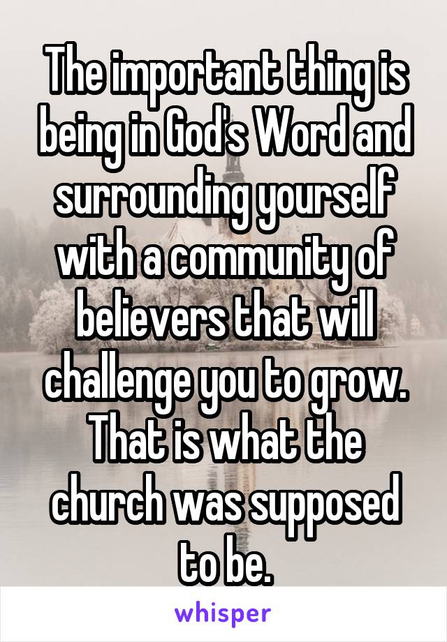 The important thing is being in God's Word and surrounding yourself with a community of believers that will challenge you to grow. That is what the church was supposed to be.