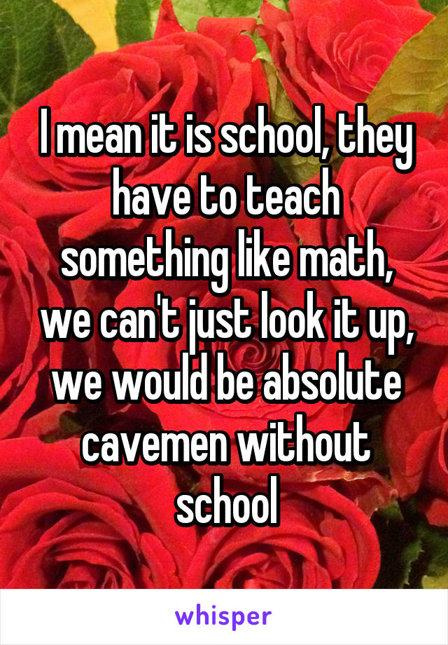 I mean it is school, they have to teach something like math, we can't just look it up, we would be absolute cavemen without school