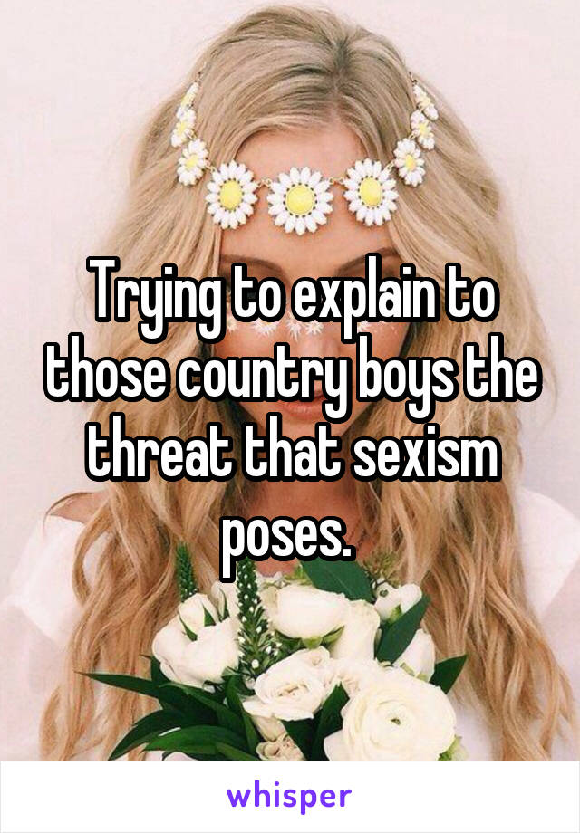 Trying to explain to those country boys the threat that sexism poses. 