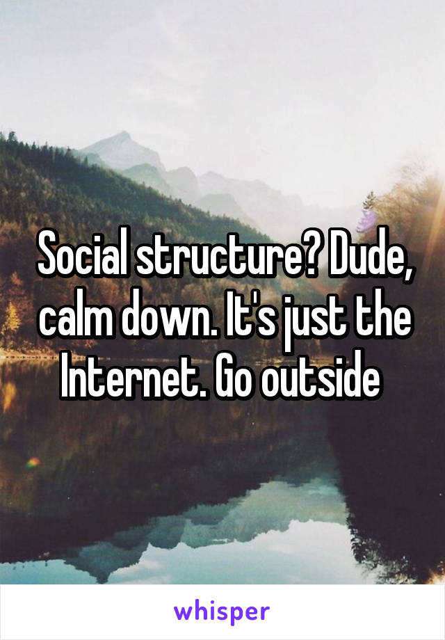 Social structure? Dude, calm down. It's just the Internet. Go outside 