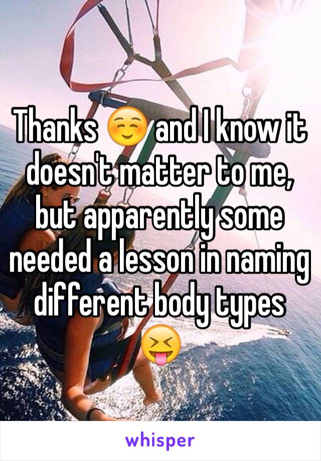 Thanks ☺️ and I know it doesn't matter to me, but apparently some needed a lesson in naming different body types 😝