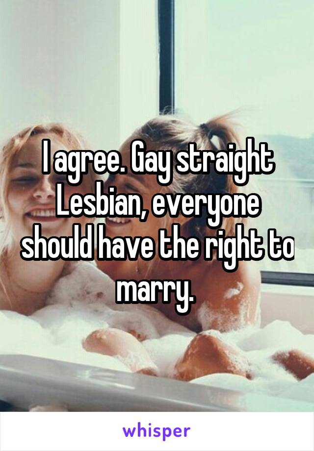 I agree. Gay straight Lesbian, everyone should have the right to marry. 