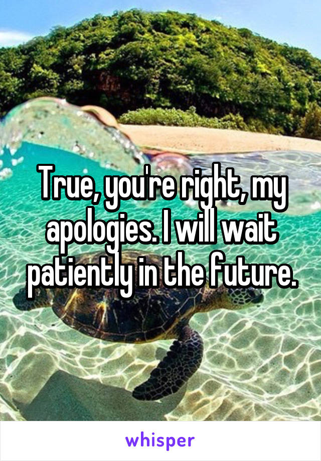 True, you're right, my apologies. I will wait patiently in the future.