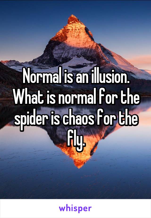 Normal is an illusion. What is normal for the spider is chaos for the fly.