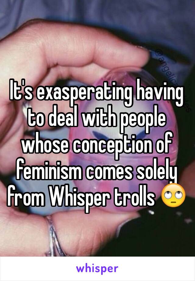 It's exasperating having to deal with people whose conception of feminism comes solely from Whisper trolls 🙄