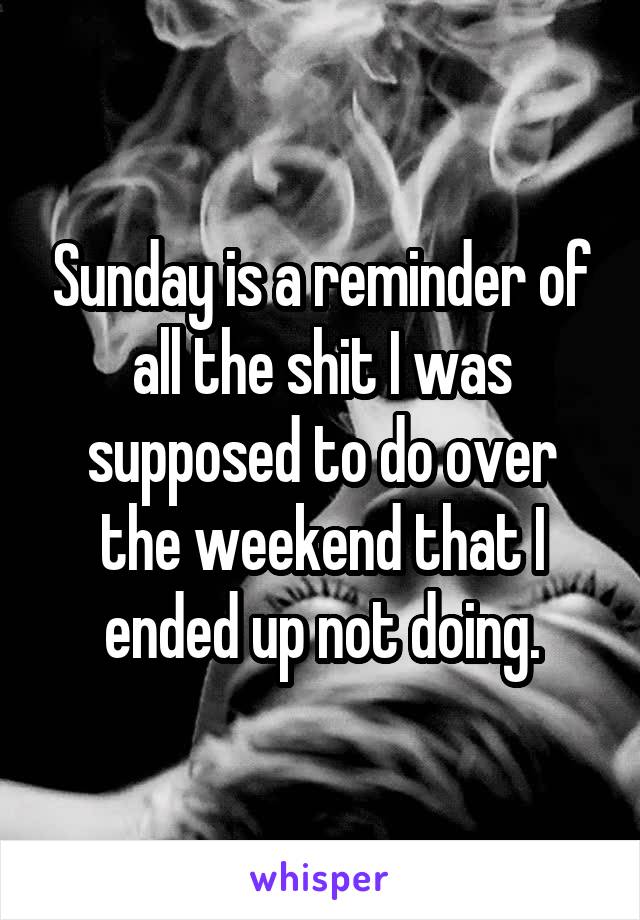 Sunday is a reminder of all the shit I was supposed to do over the weekend that I ended up not doing.