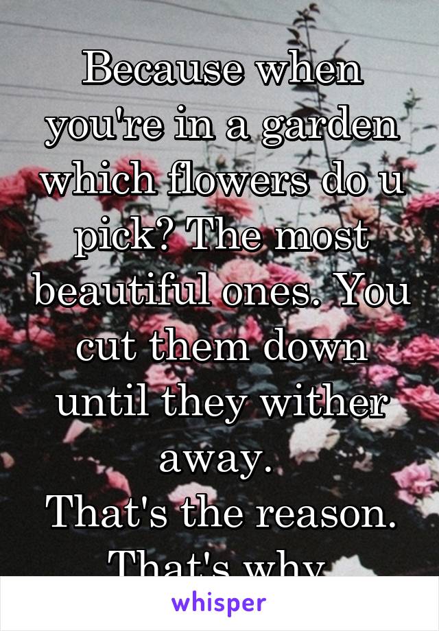 Because when you're in a garden which flowers do u pick? The most beautiful ones. You cut them down until they wither away. 
That's the reason. That's why.