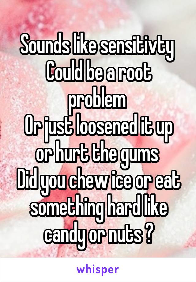 Sounds like sensitivty 
Could be a root problem 
Or just loosened it up or hurt the gums 
Did you chew ice or eat something hard like candy or nuts ?
