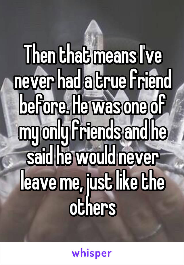 Then that means I've never had a true friend before. He was one of my only friends and he said he would never leave me, just like the others