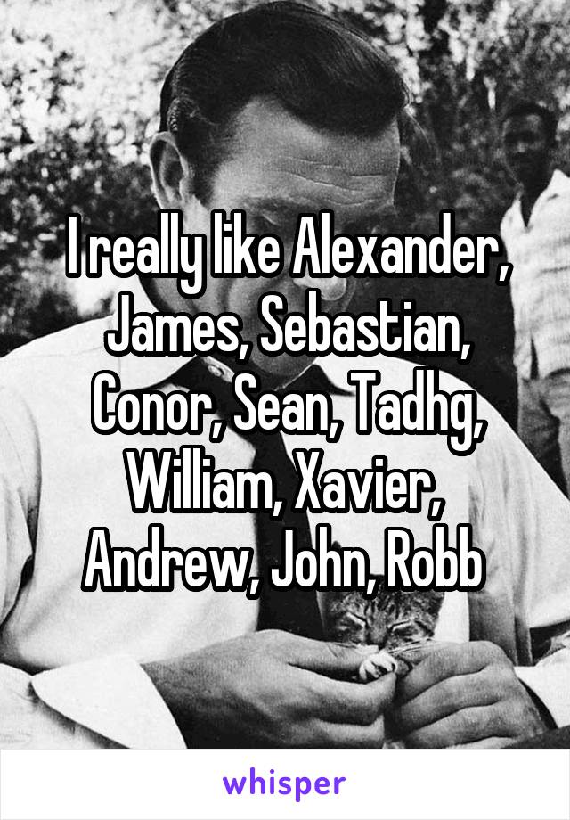 I really like Alexander, James, Sebastian, Conor, Sean, Tadhg, William, Xavier,  Andrew, John, Robb 