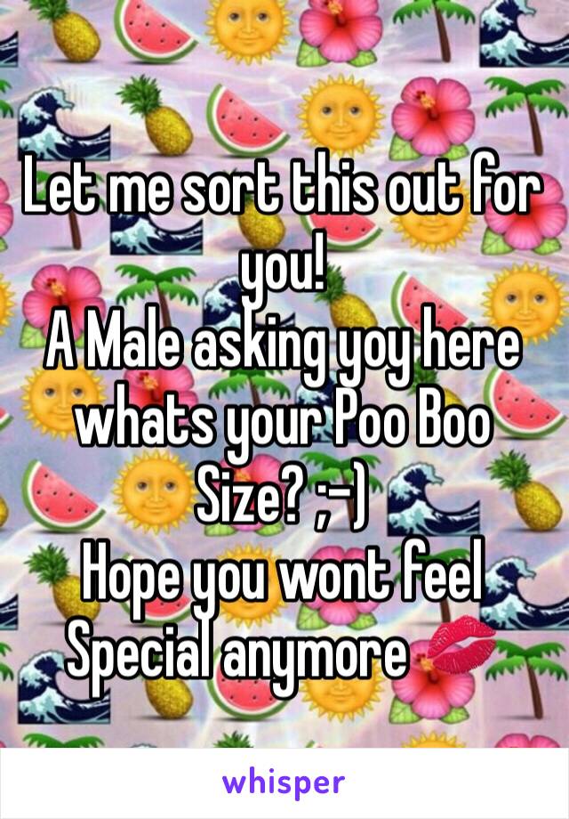 Let me sort this out for you!
A Male asking yoy here whats your Poo Boo Size? ;-)
Hope you wont feel Special anymore 💋