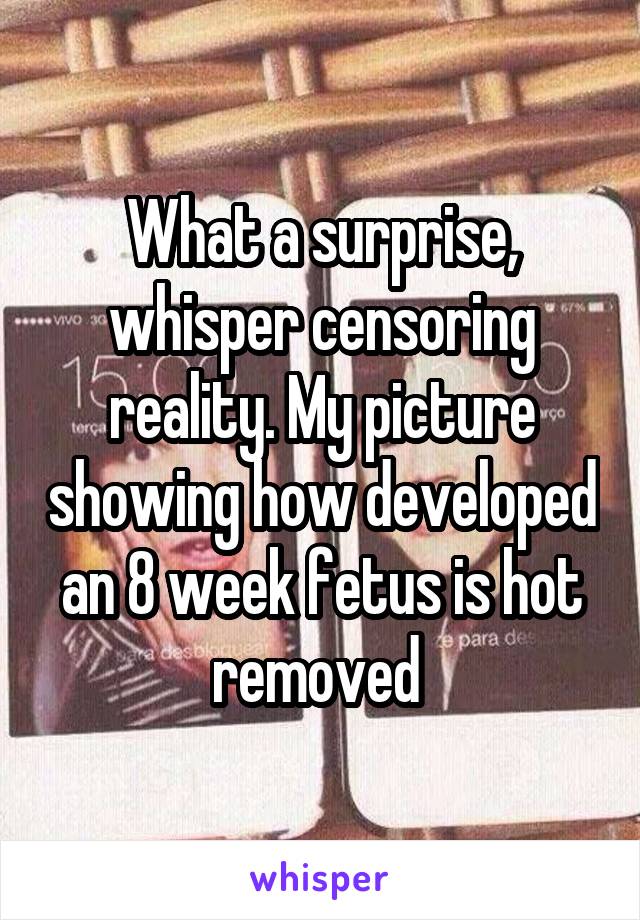 What a surprise, whisper censoring reality. My picture showing how developed an 8 week fetus is hot removed 