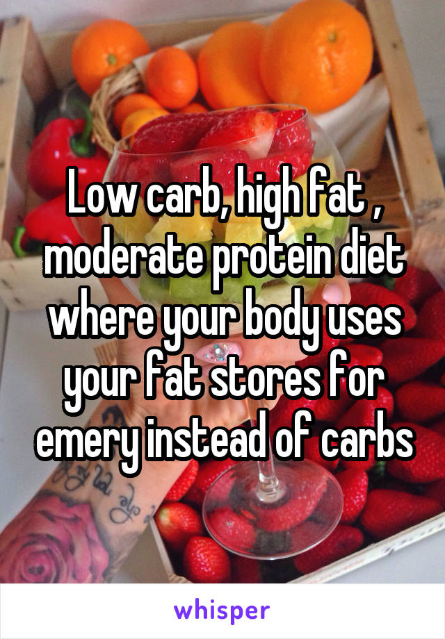 Low carb, high fat , moderate protein diet where your body uses your fat stores for emery instead of carbs