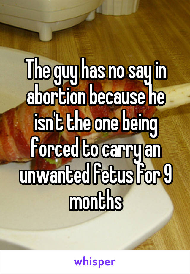 The guy has no say in abortion because he isn't the one being forced to carry an unwanted fetus for 9 months