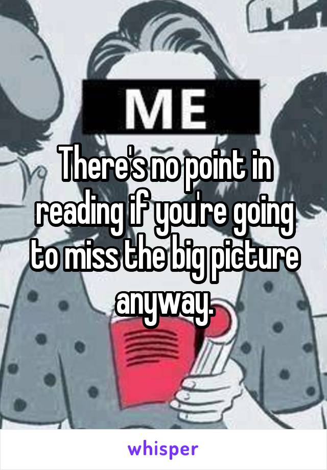 There's no point in reading if you're going to miss the big picture anyway.