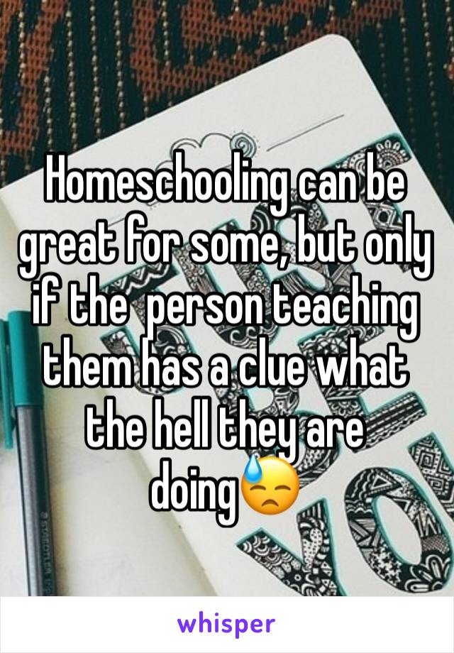 Homeschooling can be great for some, but only if the  person teaching
them has a clue what the hell they are doing😓