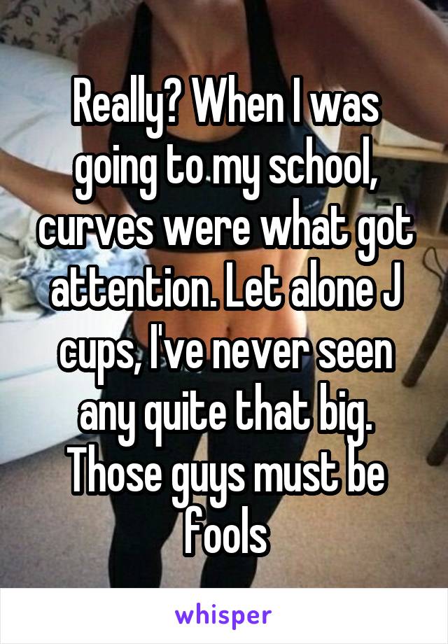 Really? When I was going to my school, curves were what got attention. Let alone J cups, I've never seen any quite that big. Those guys must be fools