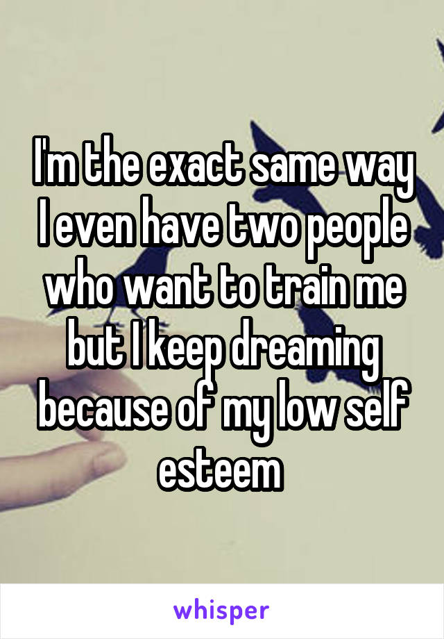 I'm the exact same way I even have two people who want to train me but I keep dreaming because of my low self esteem 