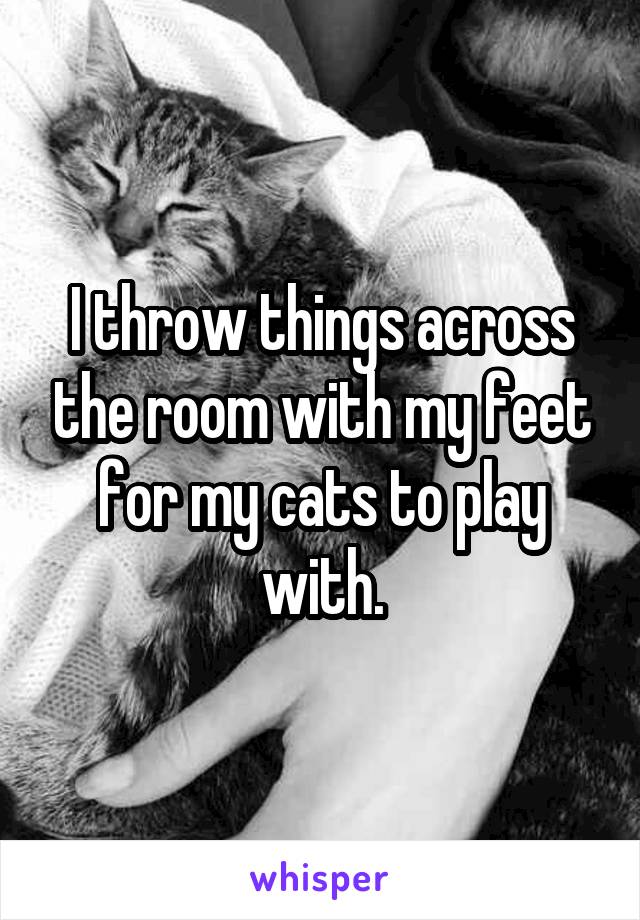 I throw things across the room with my feet for my cats to play with.