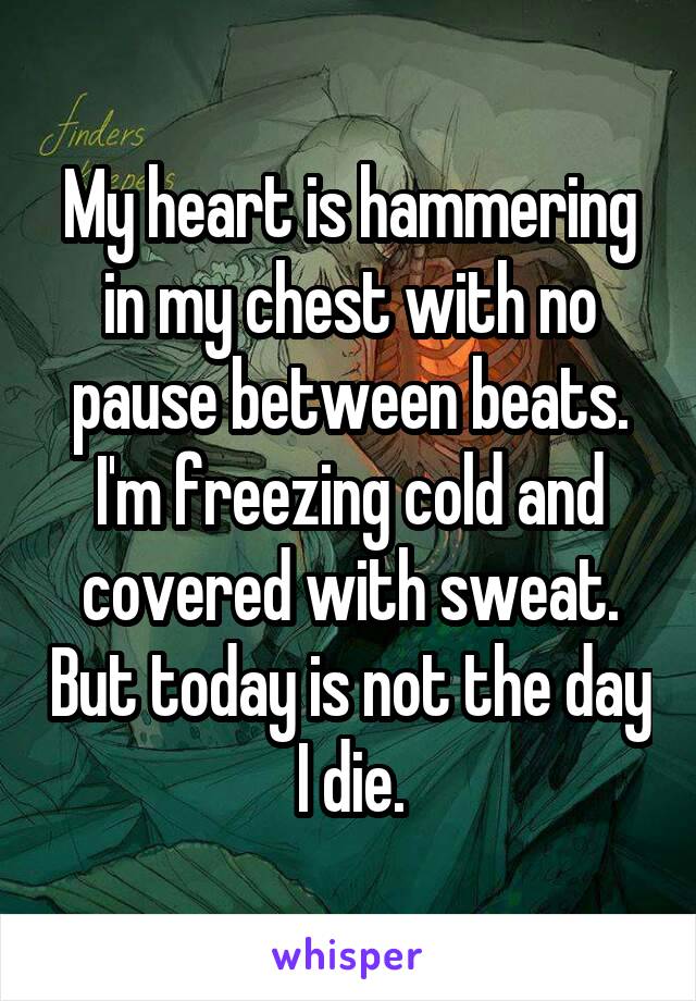 My heart is hammering in my chest with no pause between beats. I'm freezing cold and covered with sweat. But today is not the day I die.