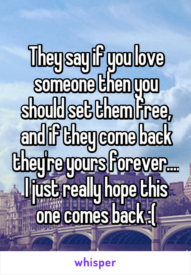 They say if you love someone then you should set them free, and if they come back they're yours forever.... I just really hope this one comes back :(