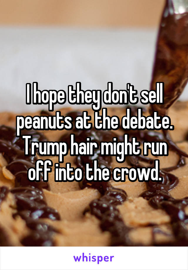 I hope they don't sell peanuts at the debate. Trump hair might run off into the crowd.